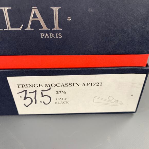 APERLAI Size 7.5 Black Silver Studded Patent Leather Fringed Moccasin Flats - Picture 14 of 14